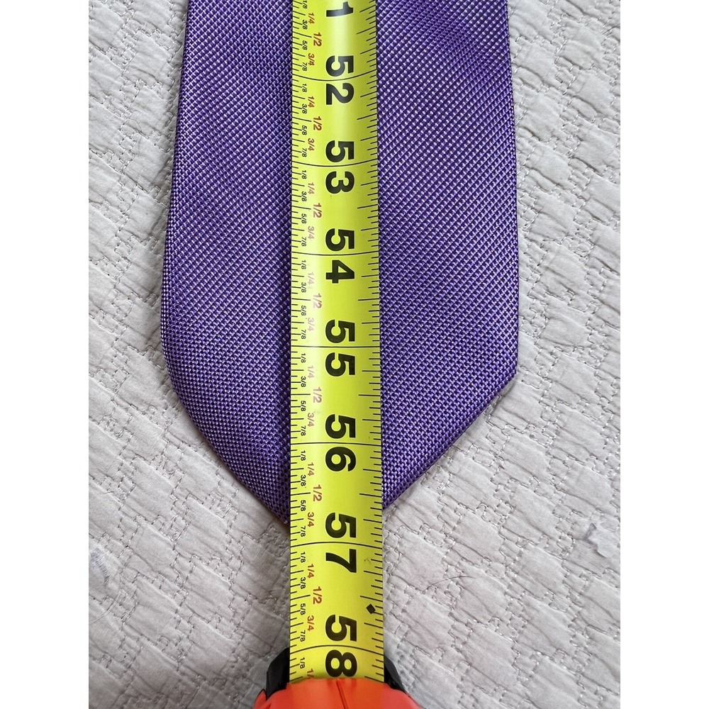 Silk Tie Hand Made Geometric Business Casual Wedding | Purple | 57"L 4"W - Picture 6 of 8
